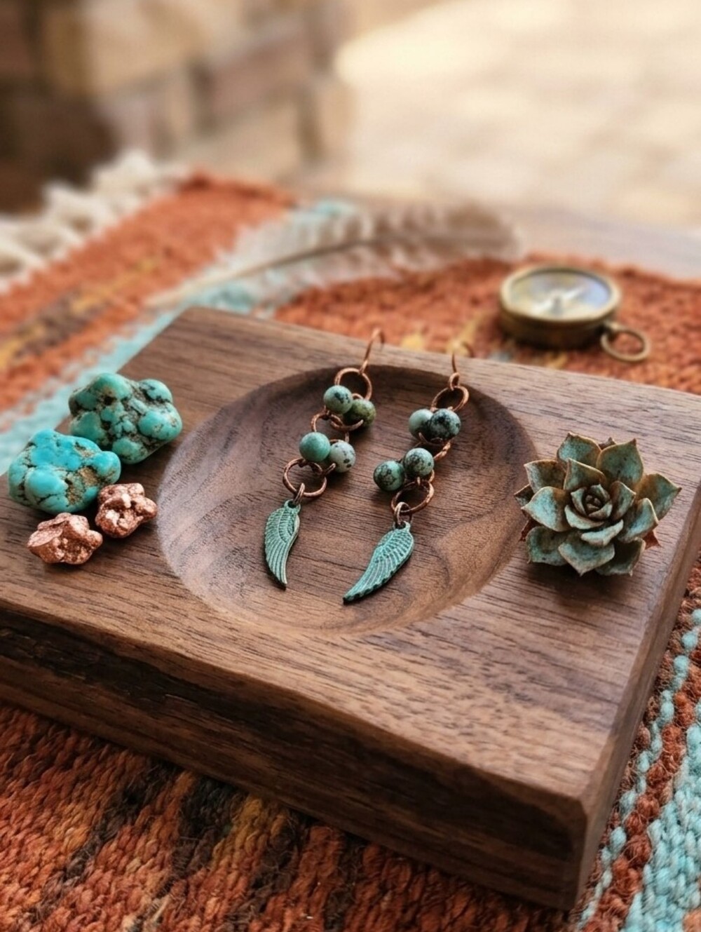 Turquoise Bead and Wing Drop Earrings - Women Jewelry